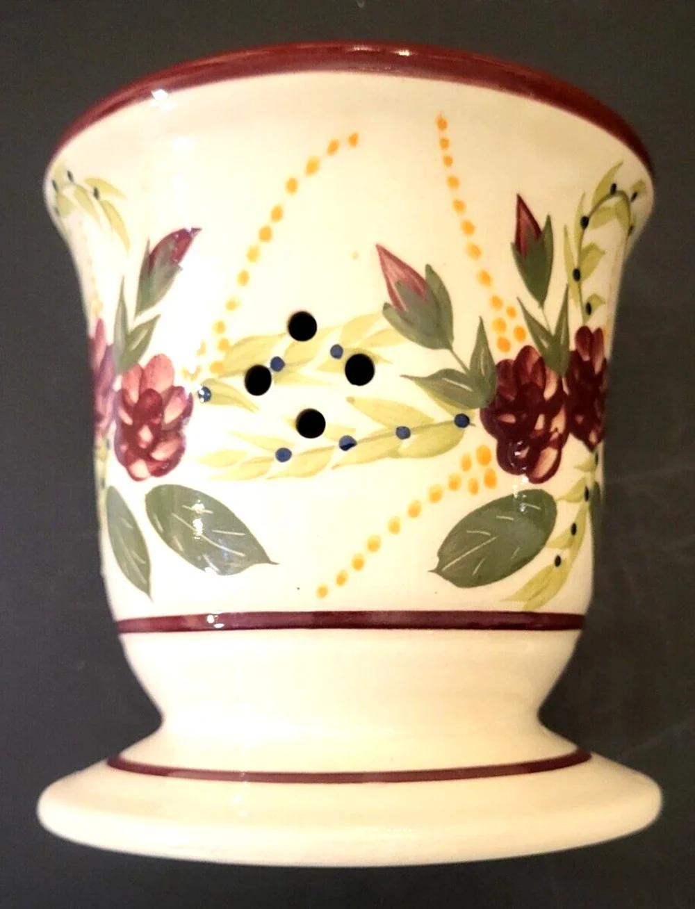 Art Pottery Hand Painted Ceramic Warmer Purple Flowers 5